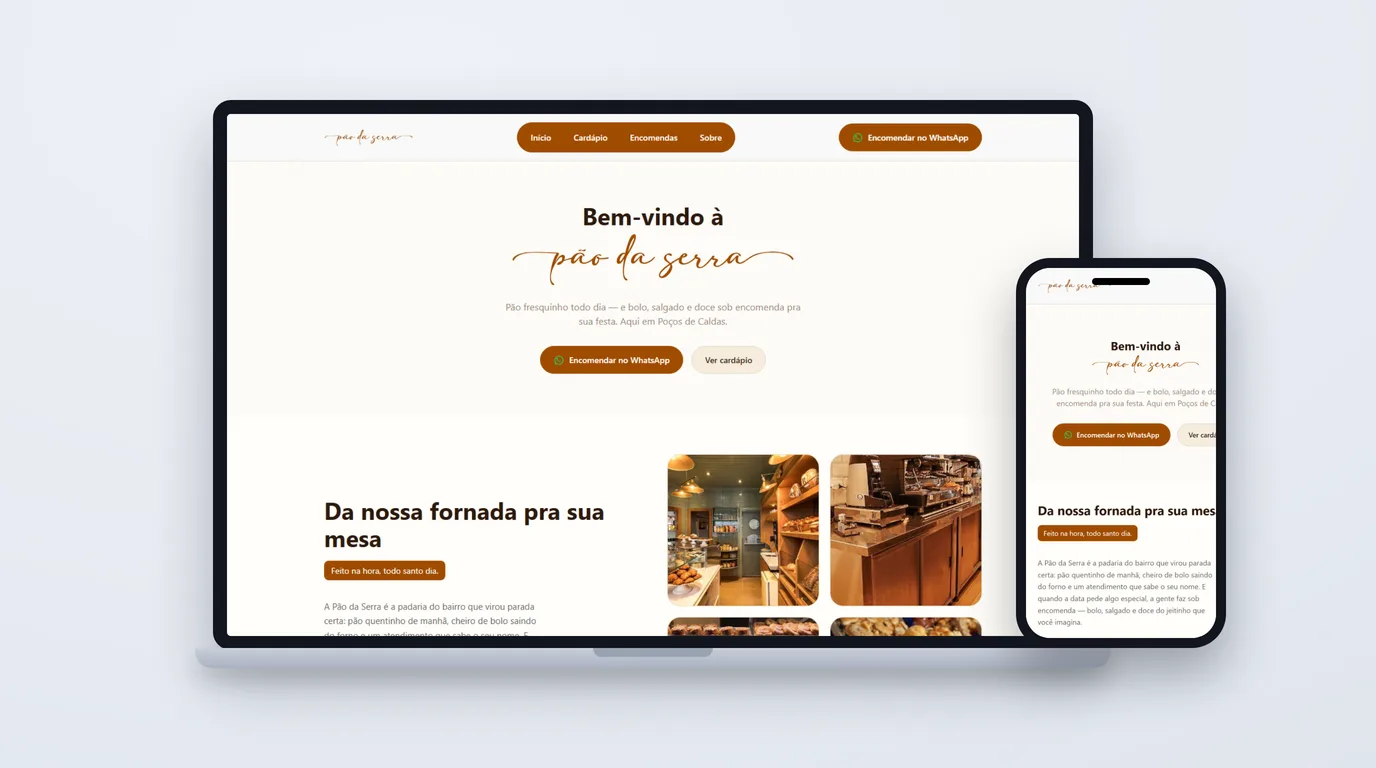 Site profissional entregue mostrado no notebook e no celular