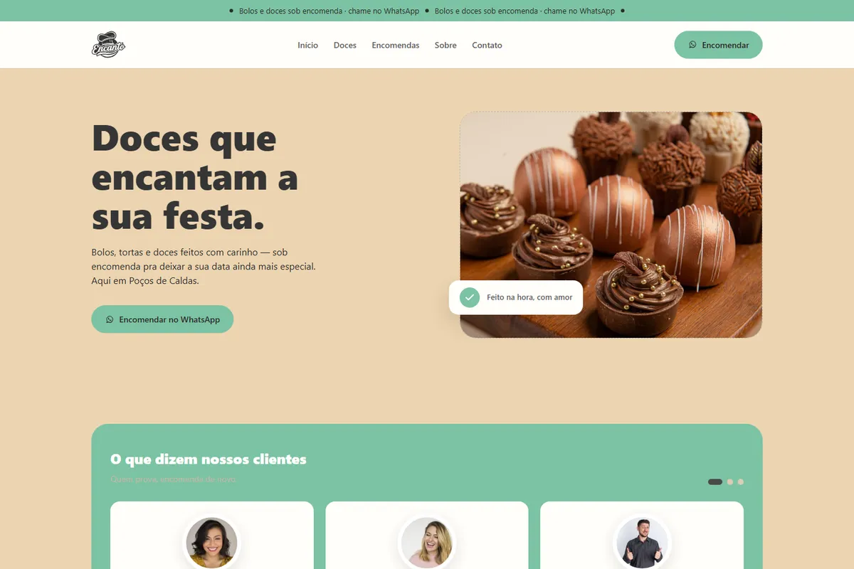 Site da confeitaria Encanto