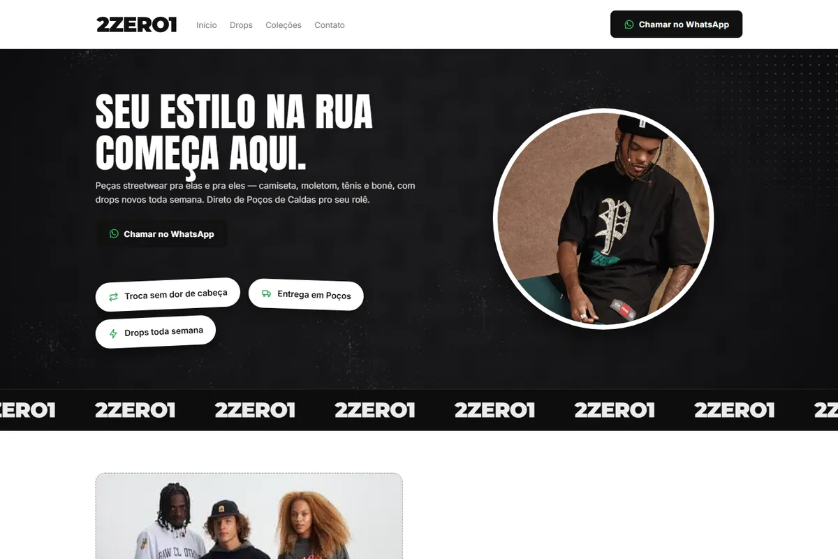 Site da loja de roupa 2zero1