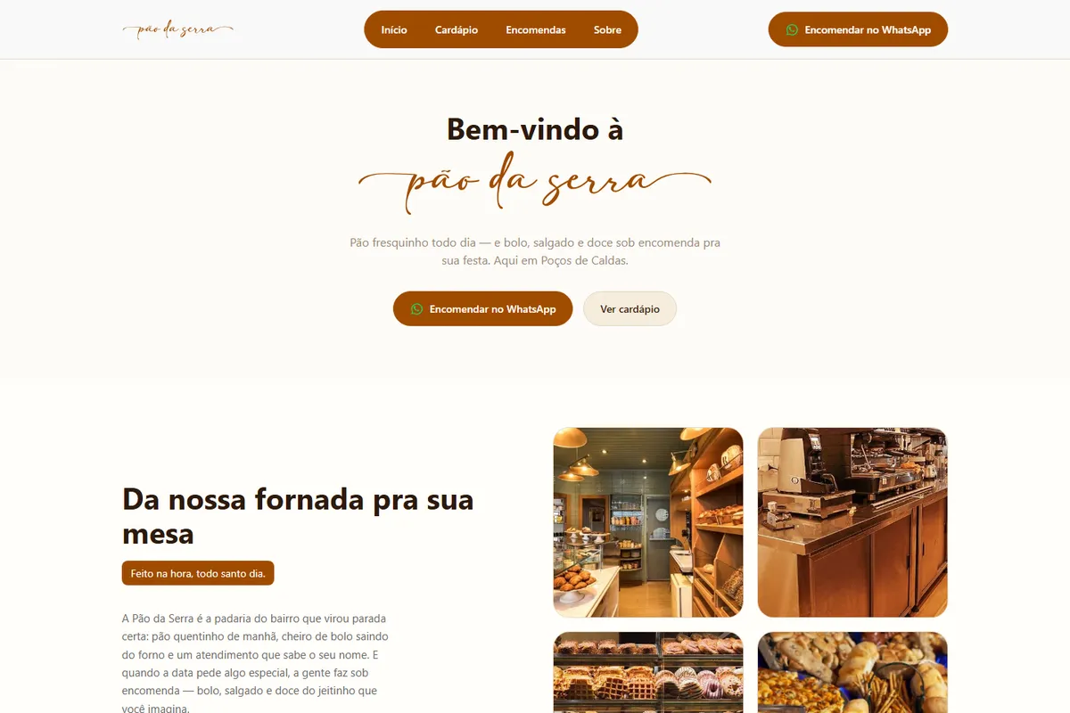 Site da padaria Pão da Serra
