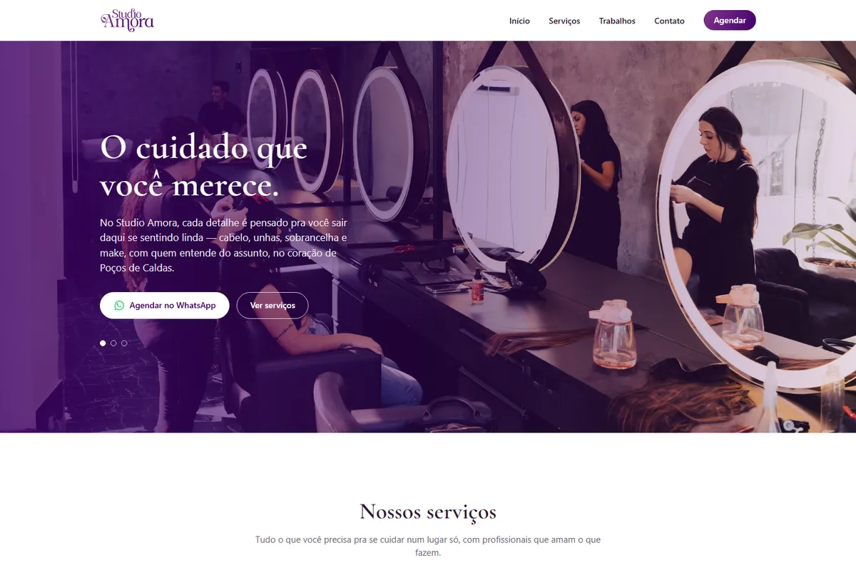 Site do salão Studio Amora
